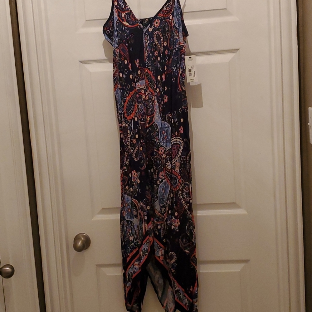 Boho chic Navy handkerchief hem maxi dress